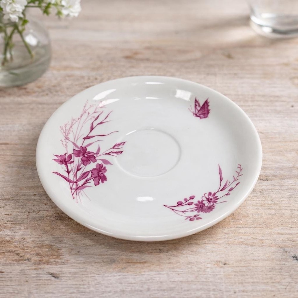 Moritz Zdekauer Saucer Floral Butterfly Gold Rim Czech Porcelain